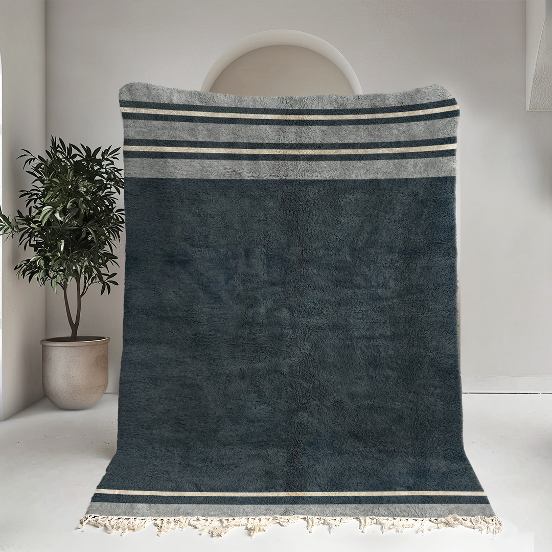 Moroccan custom rug from Beni Ourain, Wool, Blue