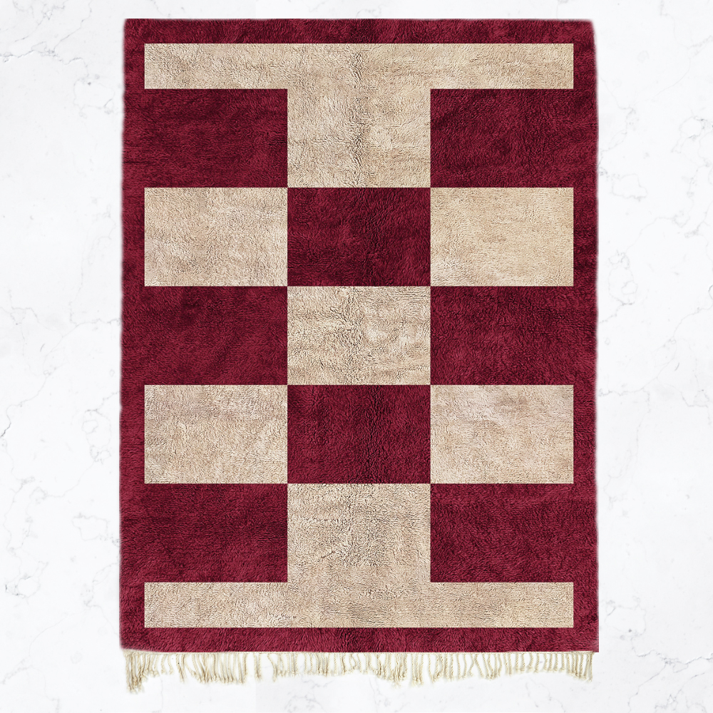 Moroccan custom rug from Beni Ourain, Wool, Red