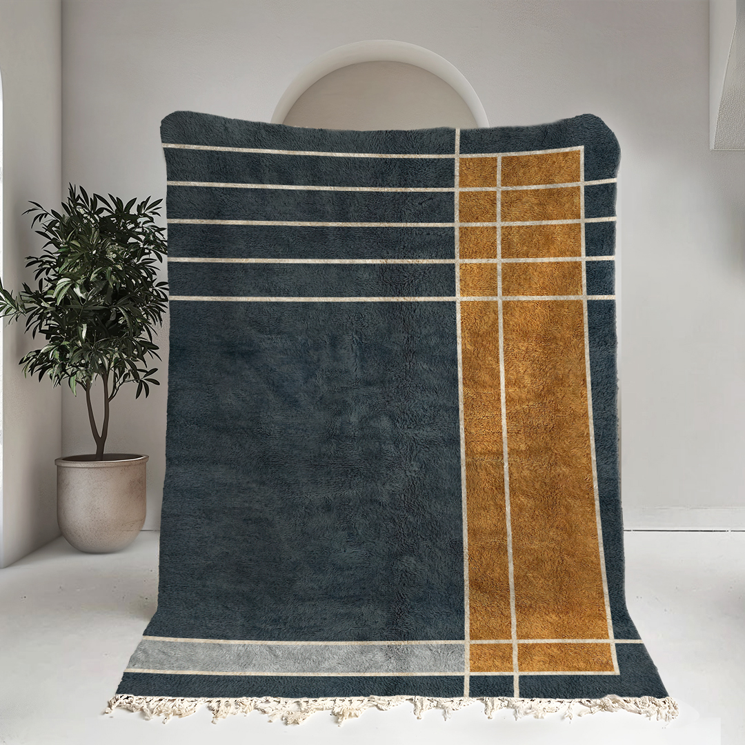 Moroccan custom rug from Beni Ourain, Wool, Blue
