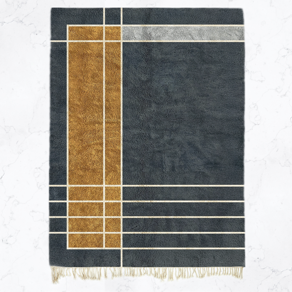 Moroccan custom rug from Beni Ourain, Wool, Blue