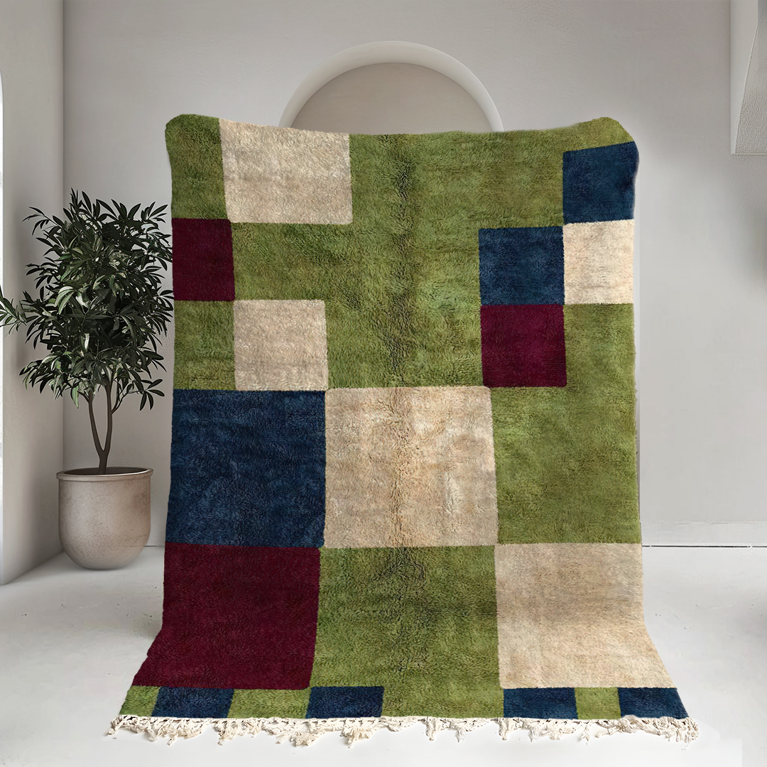 Moroccan custom rug from Beni Ourain, Wool, Green