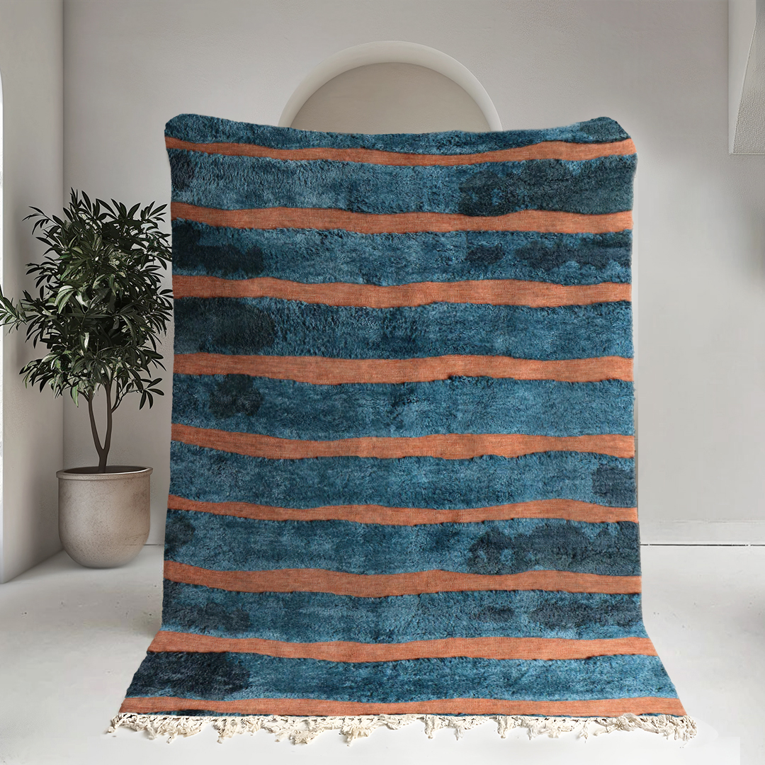 Moroccan custom rug from Beni Ourain, Wool, Blue