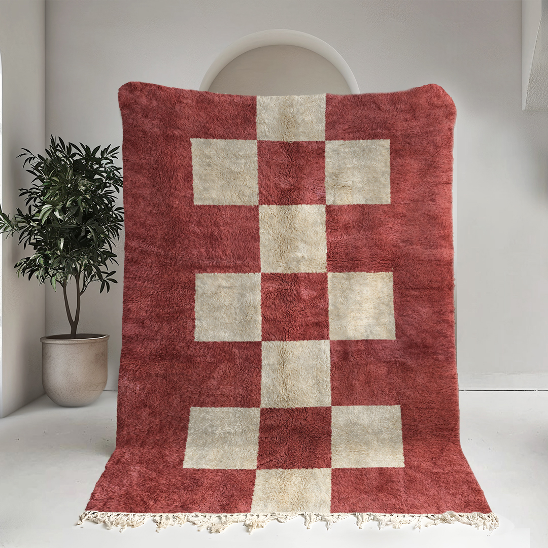Moroccan custom rug from Beni Ourain, Wool, Red