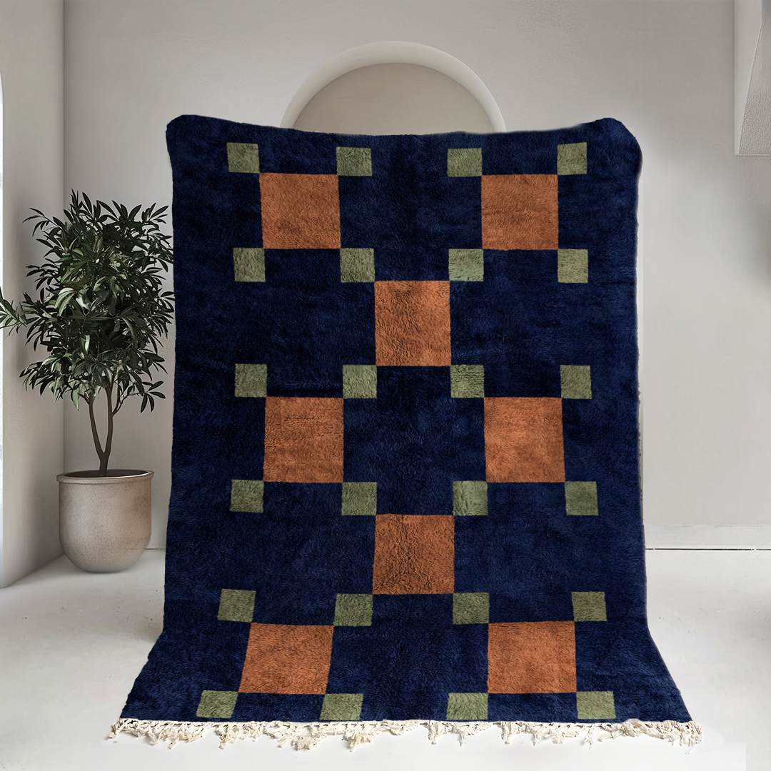 Moroccan custom rug from Beni Ourain, Wool, Blue
