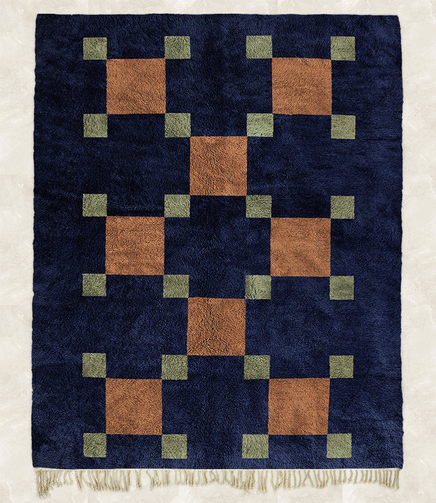 Moroccan custom rug from Beni Ourain, Wool, Blue