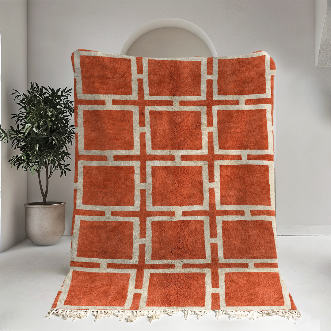 Moroccan custom rug from Beni Ourain, Wool, Orange