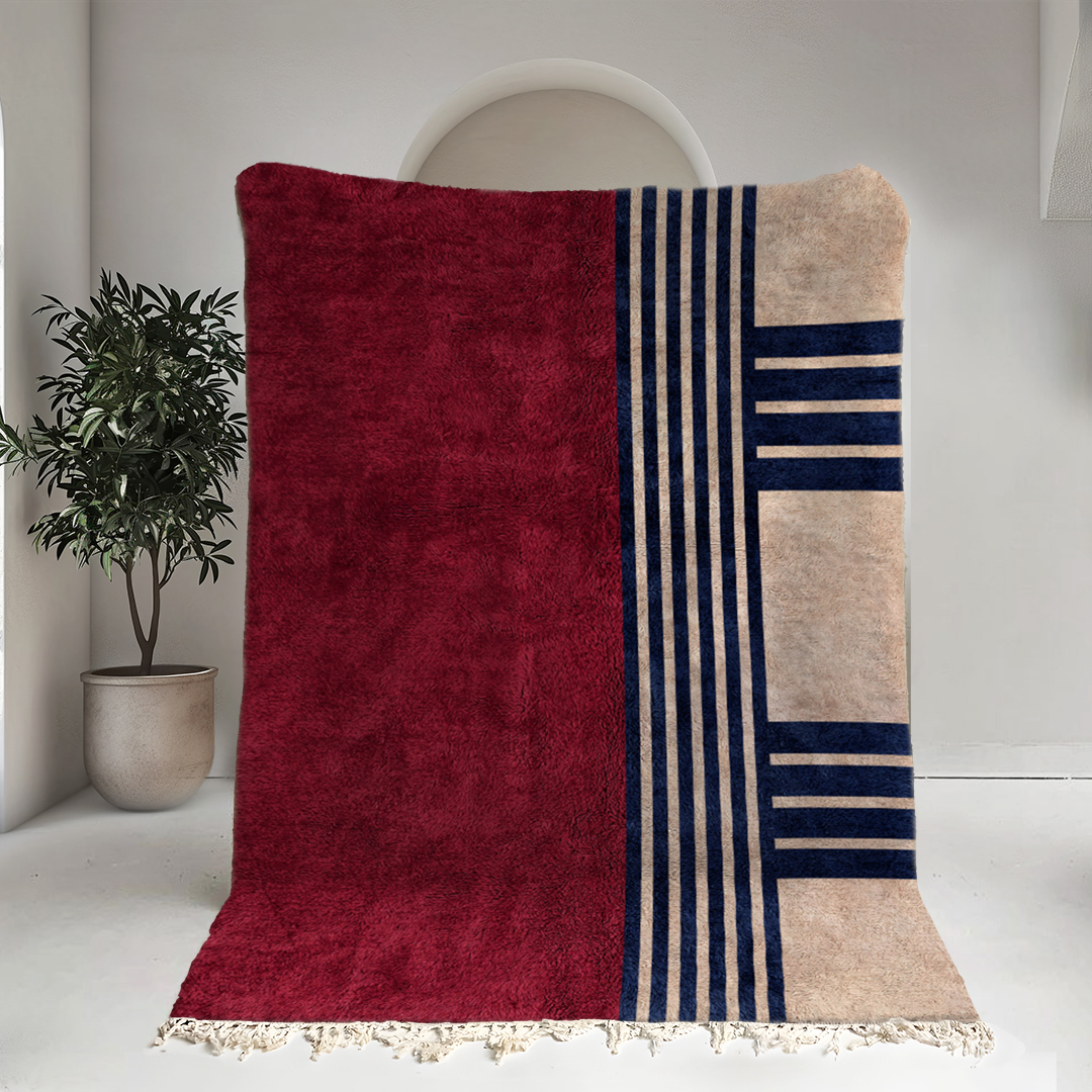 Moroccan custom rug from Beni Ourain, Wool, Red