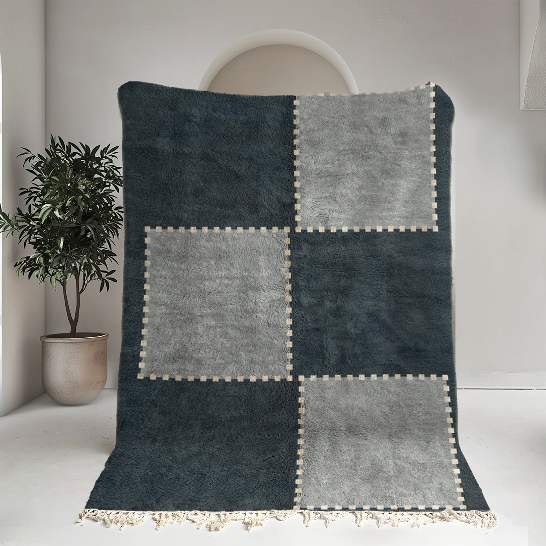 Moroccan custom rug from Beni Ourain, Wool, Blue