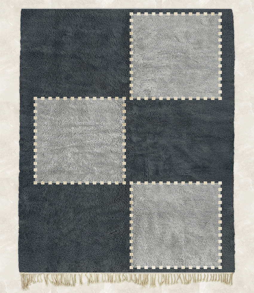 Moroccan custom rug from Beni Ourain, Wool, Blue