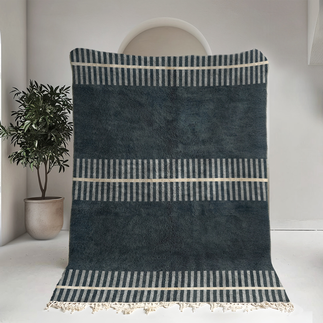 Moroccan custom rug from Beni Ourain, Wool, Blue