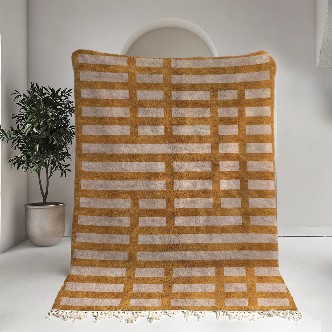 Moroccan custom rug from Beni Ourain, Wool, Yellow