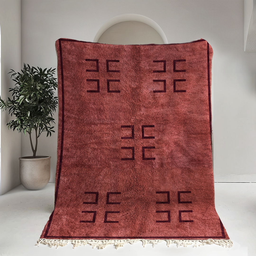 Moroccan custom rug from Beni Ourain, Wool, Red