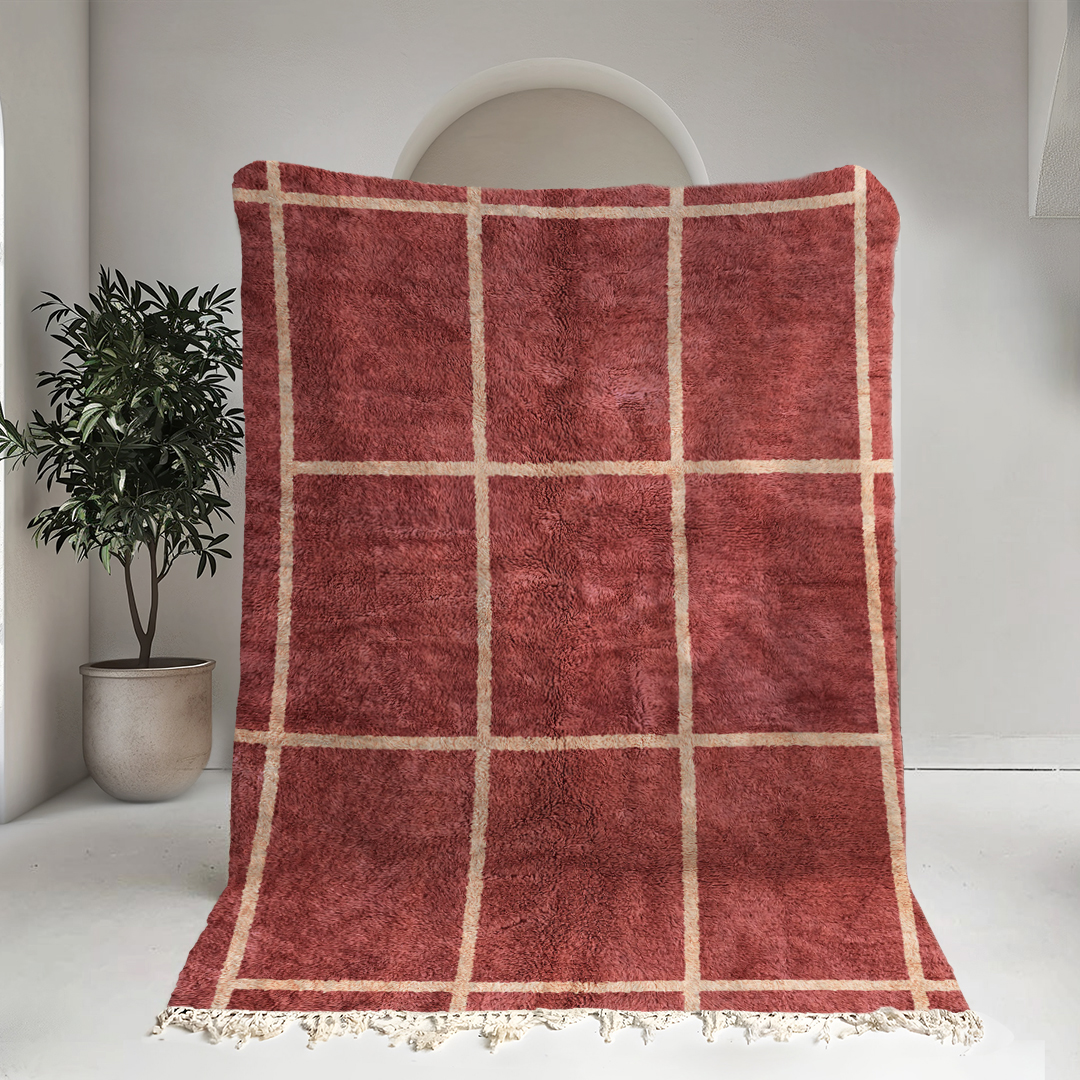Moroccan custom rug from Beni Ourain, Wool, Red