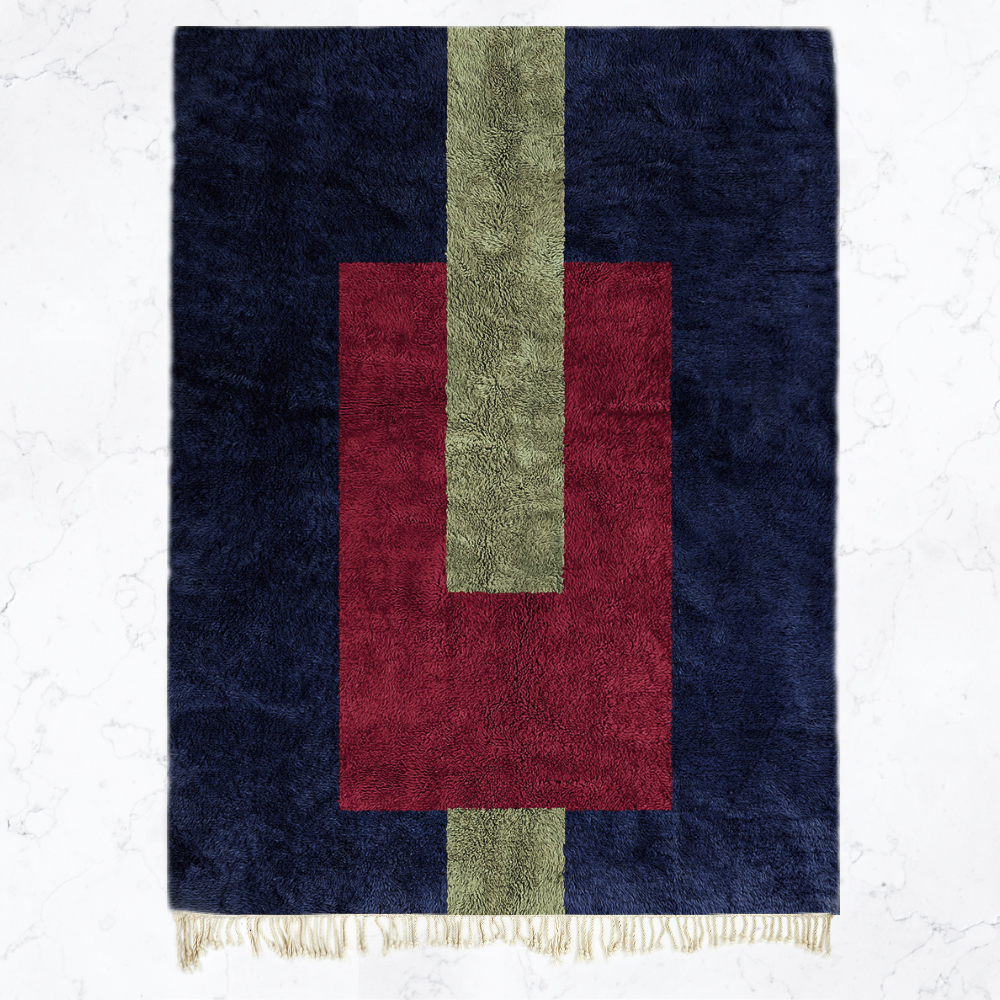 Moroccan custom rug from Beni Ourain, Wool, Blue