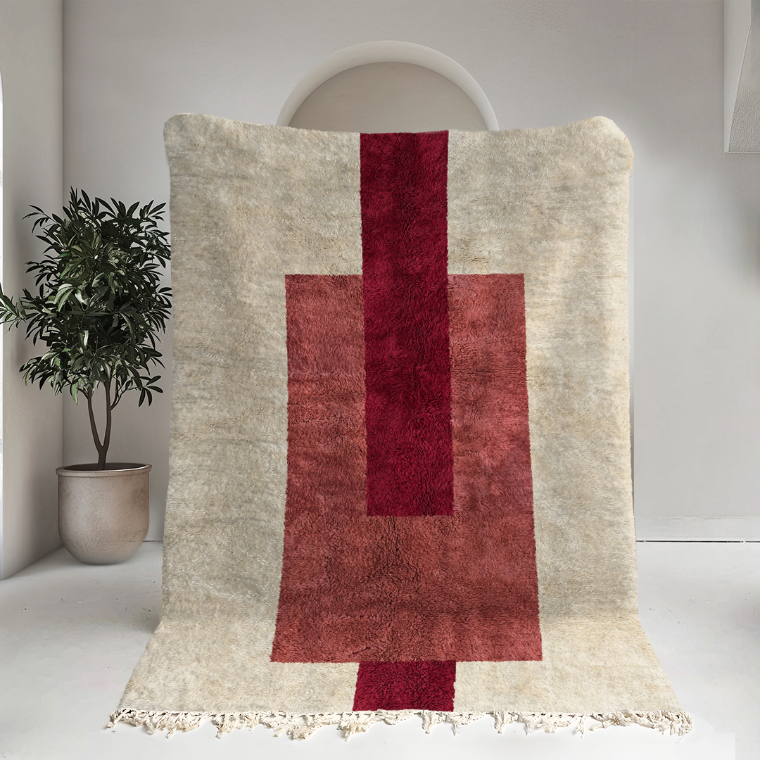 Moroccan custom rug from Beni Ourain, Wool, Red