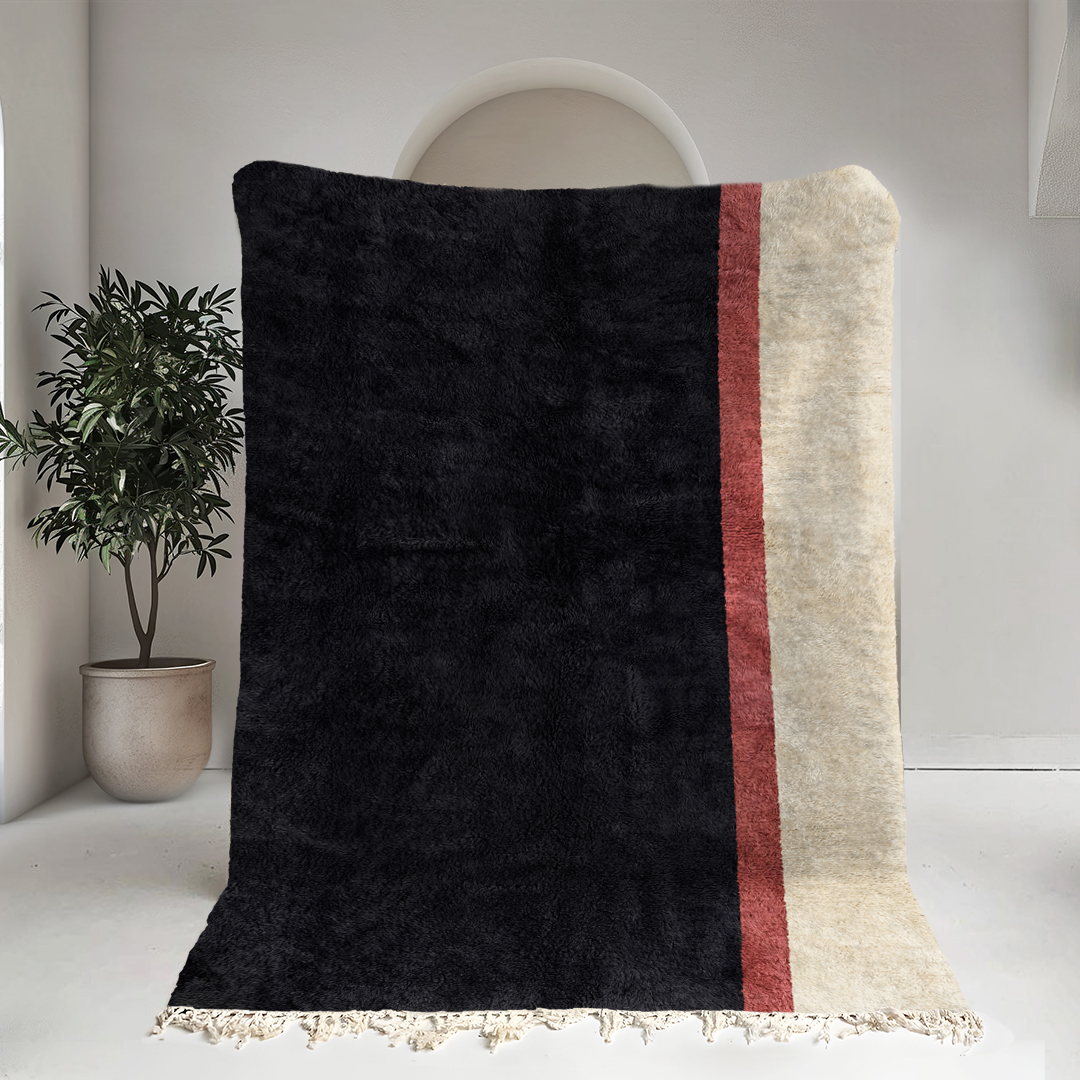 Moroccan custom rug from Beni Ourain, Wool, Black