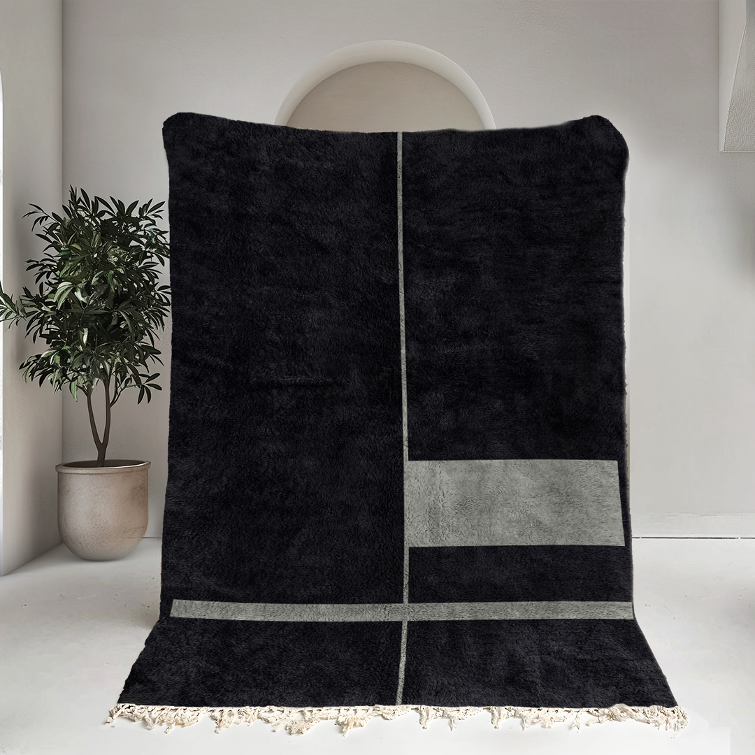 Moroccan custom rug from Beni Ourain, Wool, Black