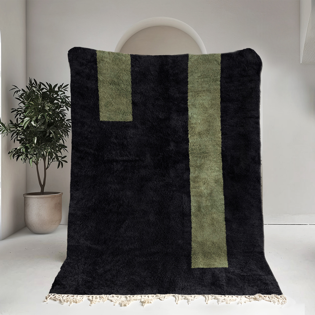 Moroccan custom rug from Beni Ourain, Wool, Black