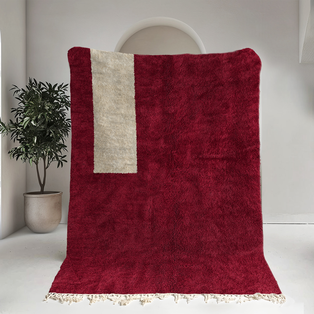 Moroccan custom rug from Beni Ourain, Wool, Red