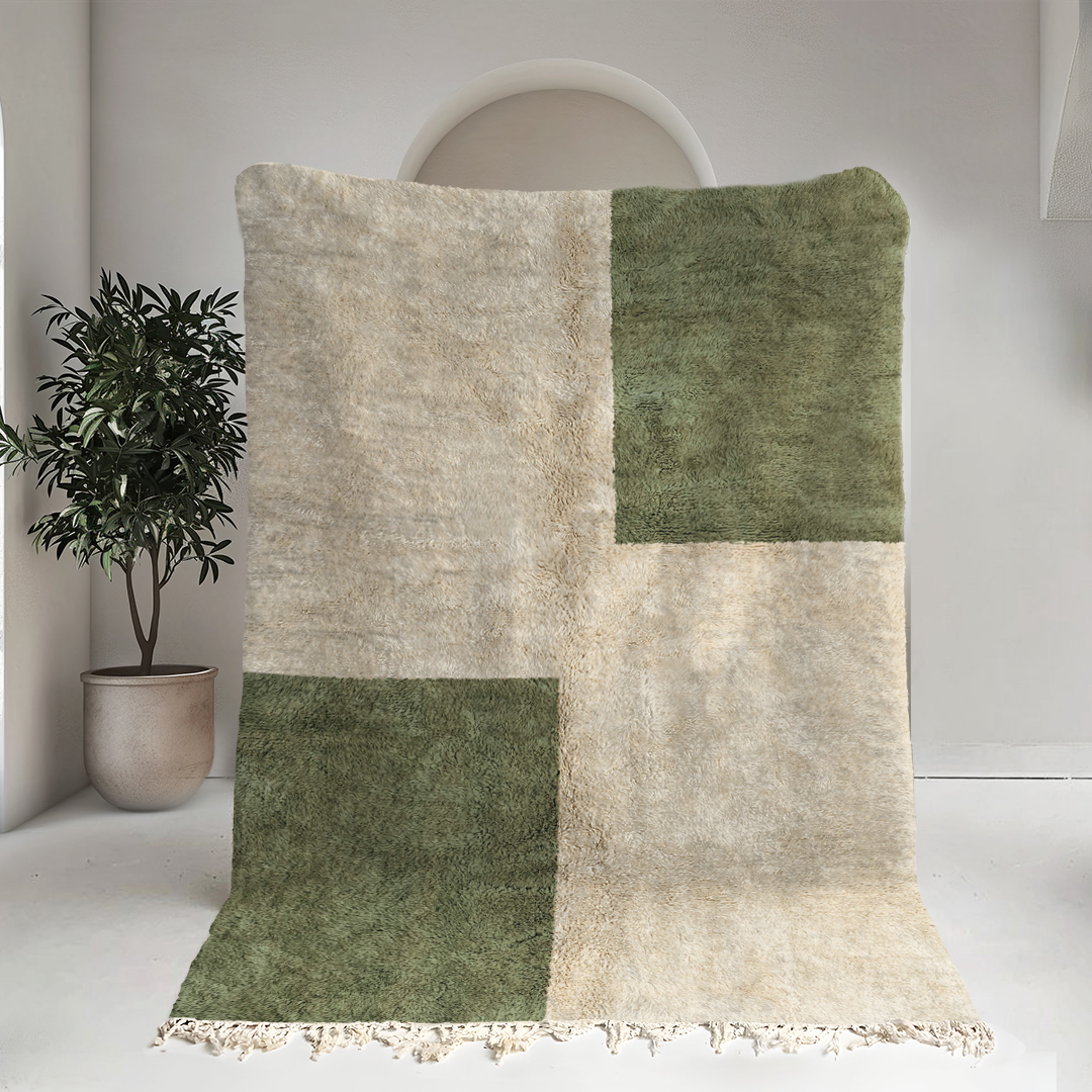 Moroccan custom rug from Beni Ourain, Wool, Green