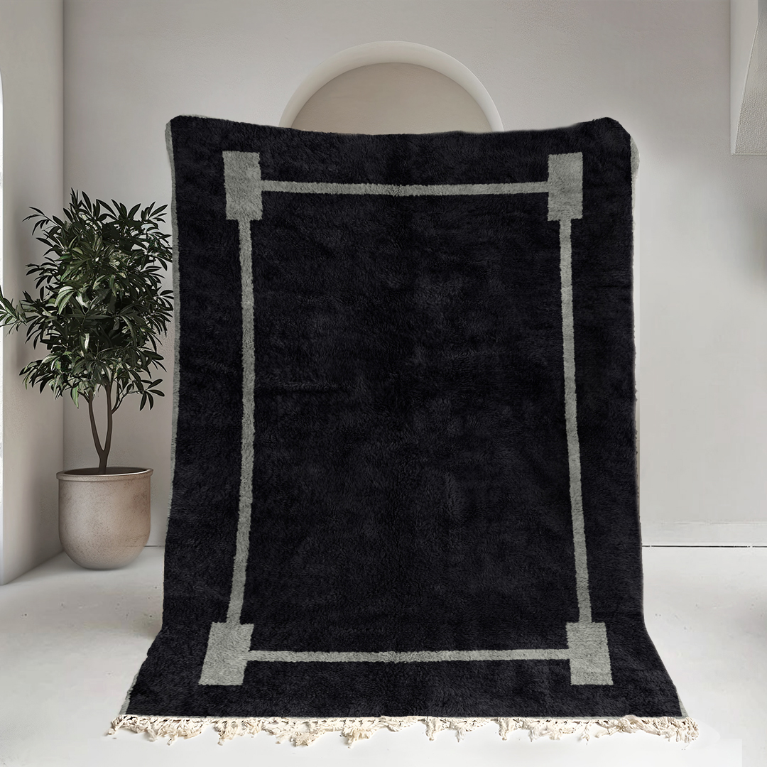Moroccan custom rug from Beni Ourain, Wool, Black