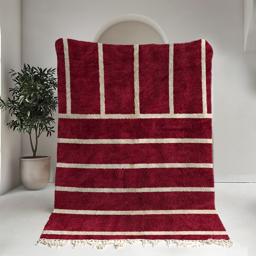 Moroccan custom rug from Beni Ourain, Wool, Red