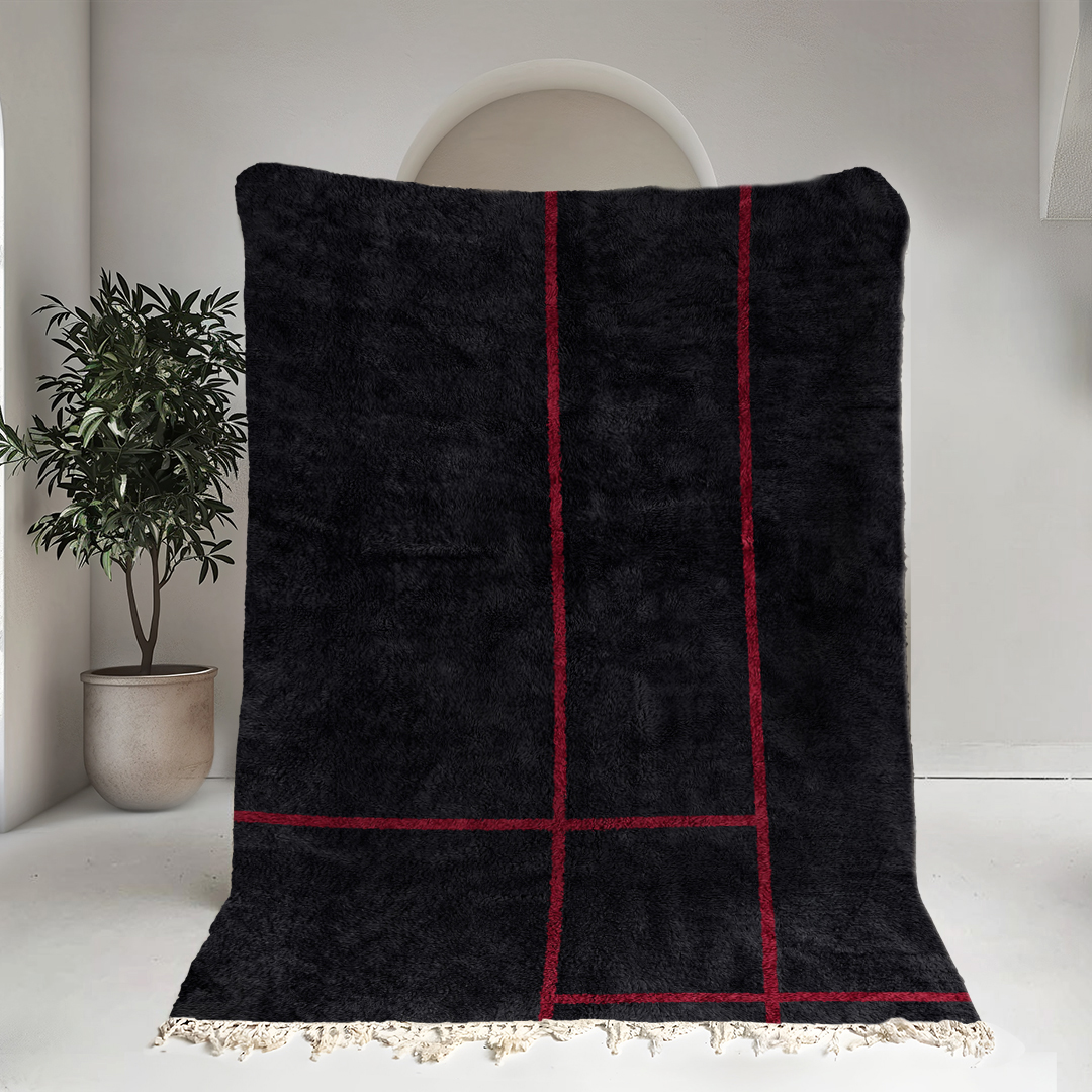Moroccan custom rug from Beni Ourain, Wool, Black