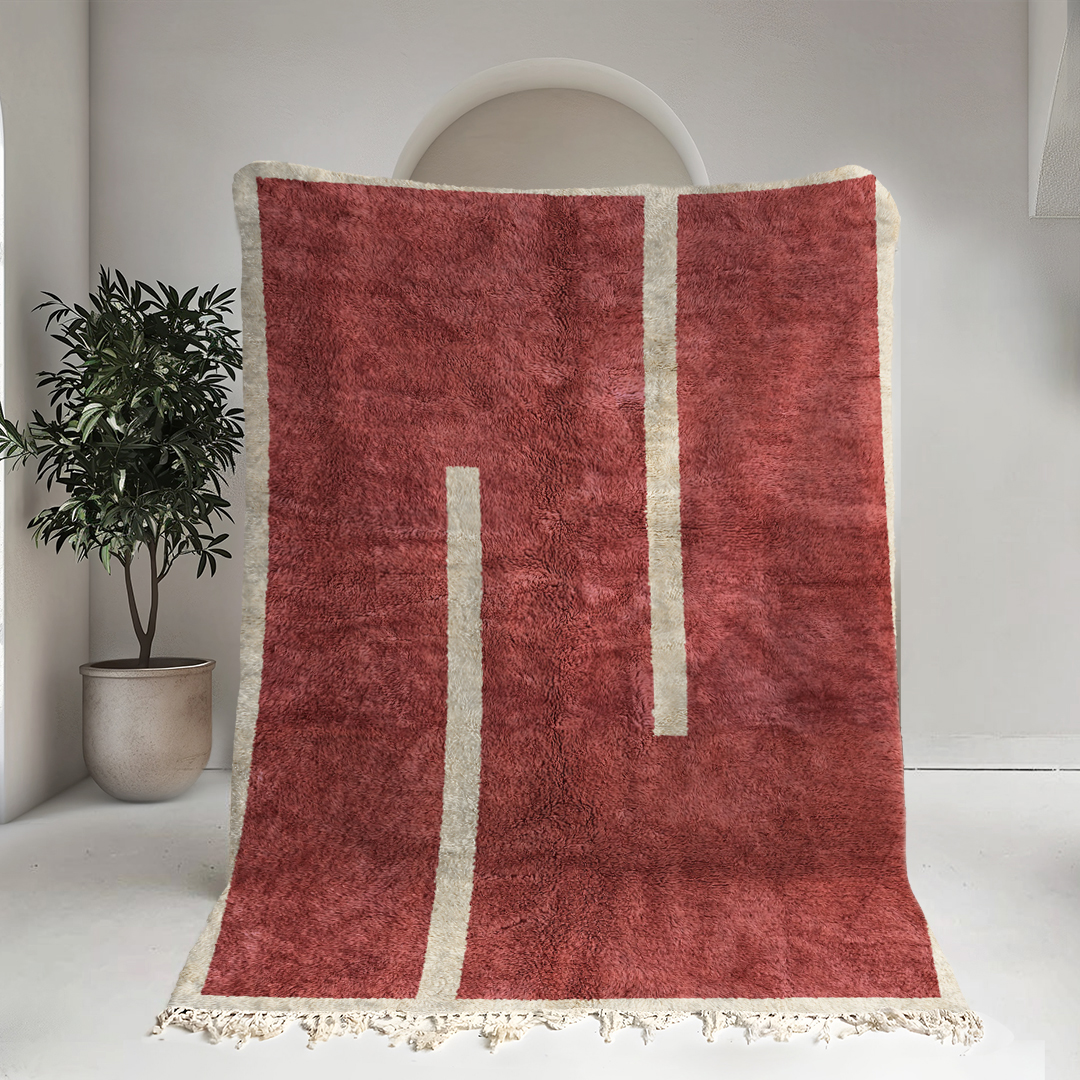 Moroccan custom rug from Beni Ourain, Wool, Red