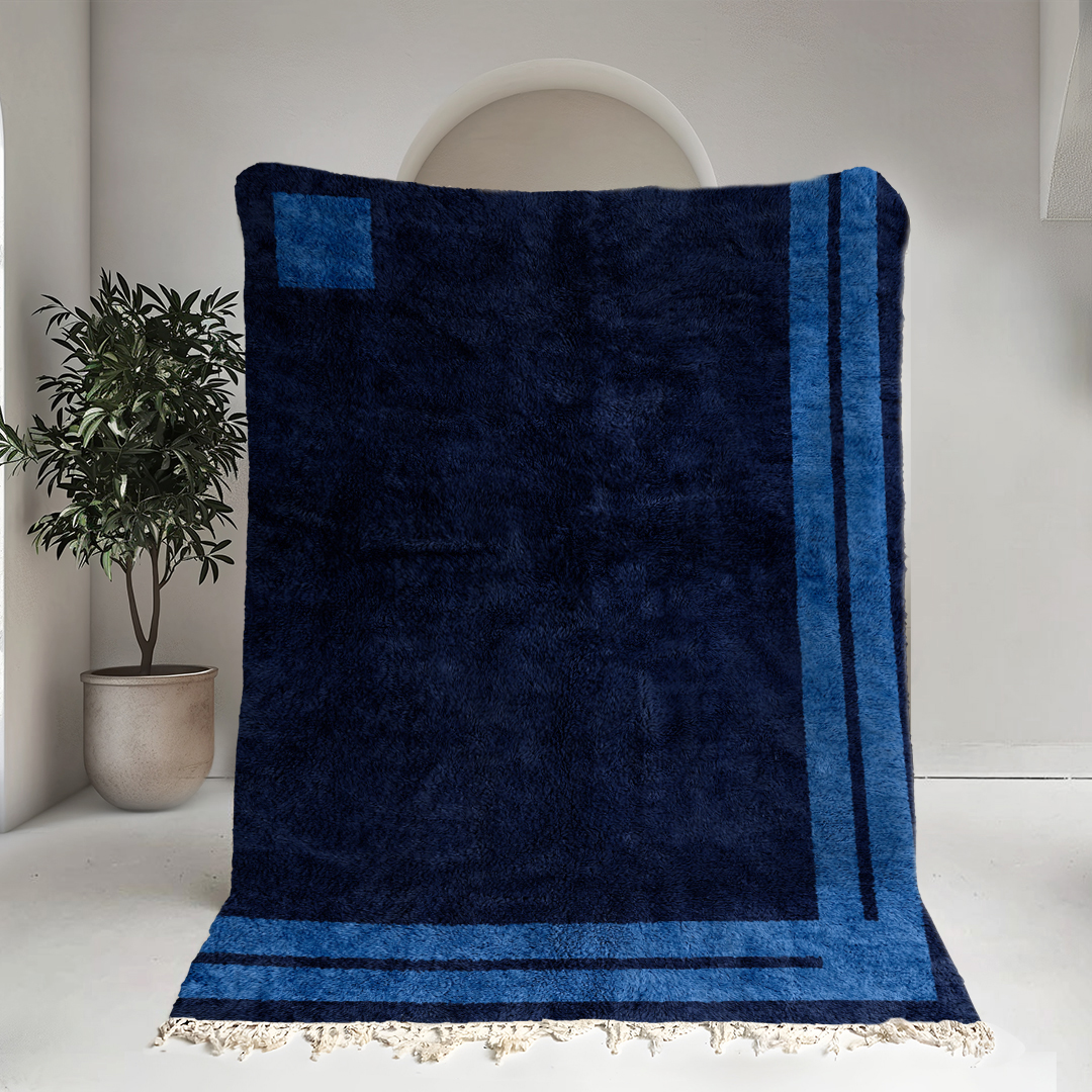 Moroccan custom rug from Beni Ourain, Wool, Blue