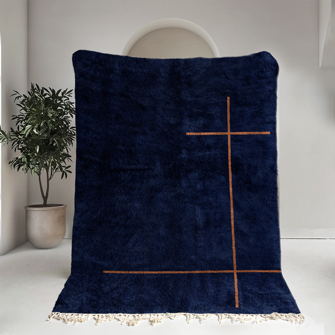 Moroccan custom rug from Beni Ourain, Wool, Blue