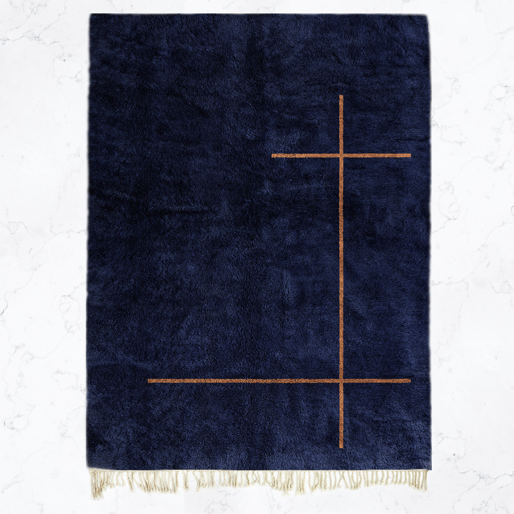 Moroccan custom rug from Beni Ourain, Wool, Blue