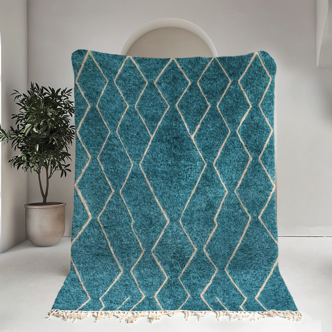 Moroccan custom rug from Beni Ourain, Wool, Blue