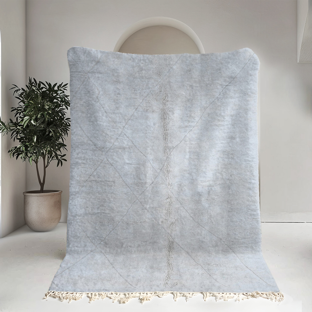 Moroccan custom rug from Beni Ourain, Wool and Thread, White