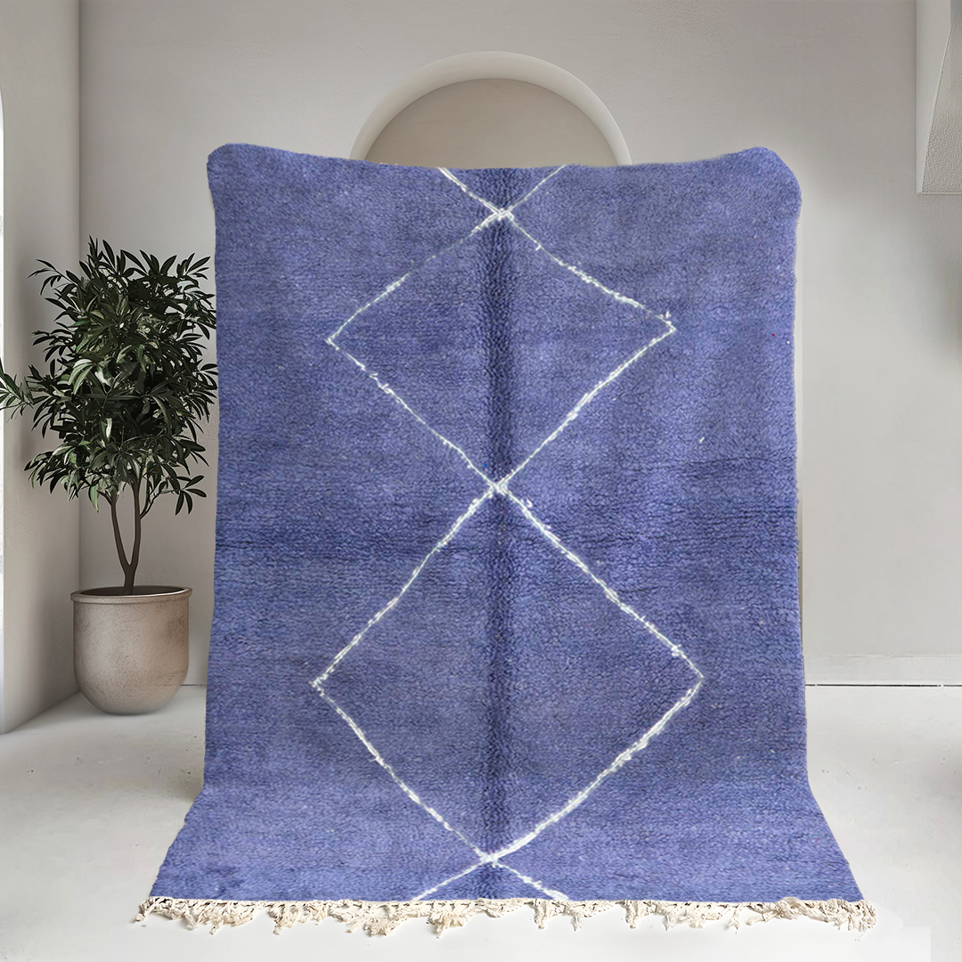 Moroccan custom rug from Beni Ourain, Wool and Thread, Blue