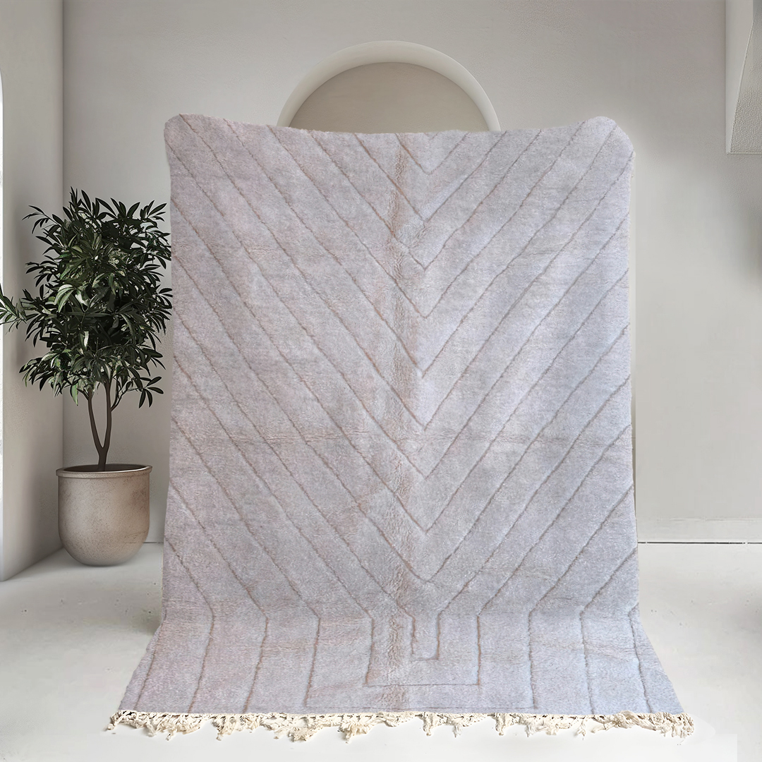 Moroccan custom rug from Beni Ourain, Wool and Thread, White