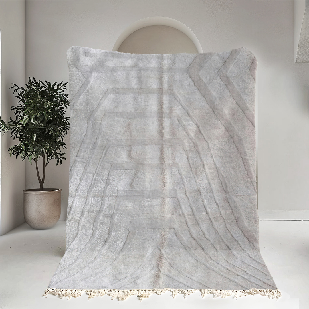 Moroccan custom rug from Beni Ourain, Wool and Thread, White