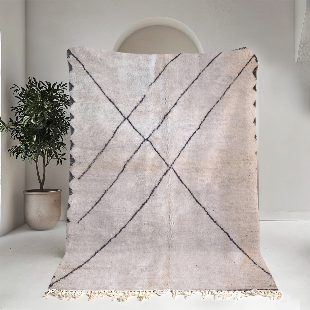 Moroccan custom rug from Beni Ourain, Wool and Thread, White