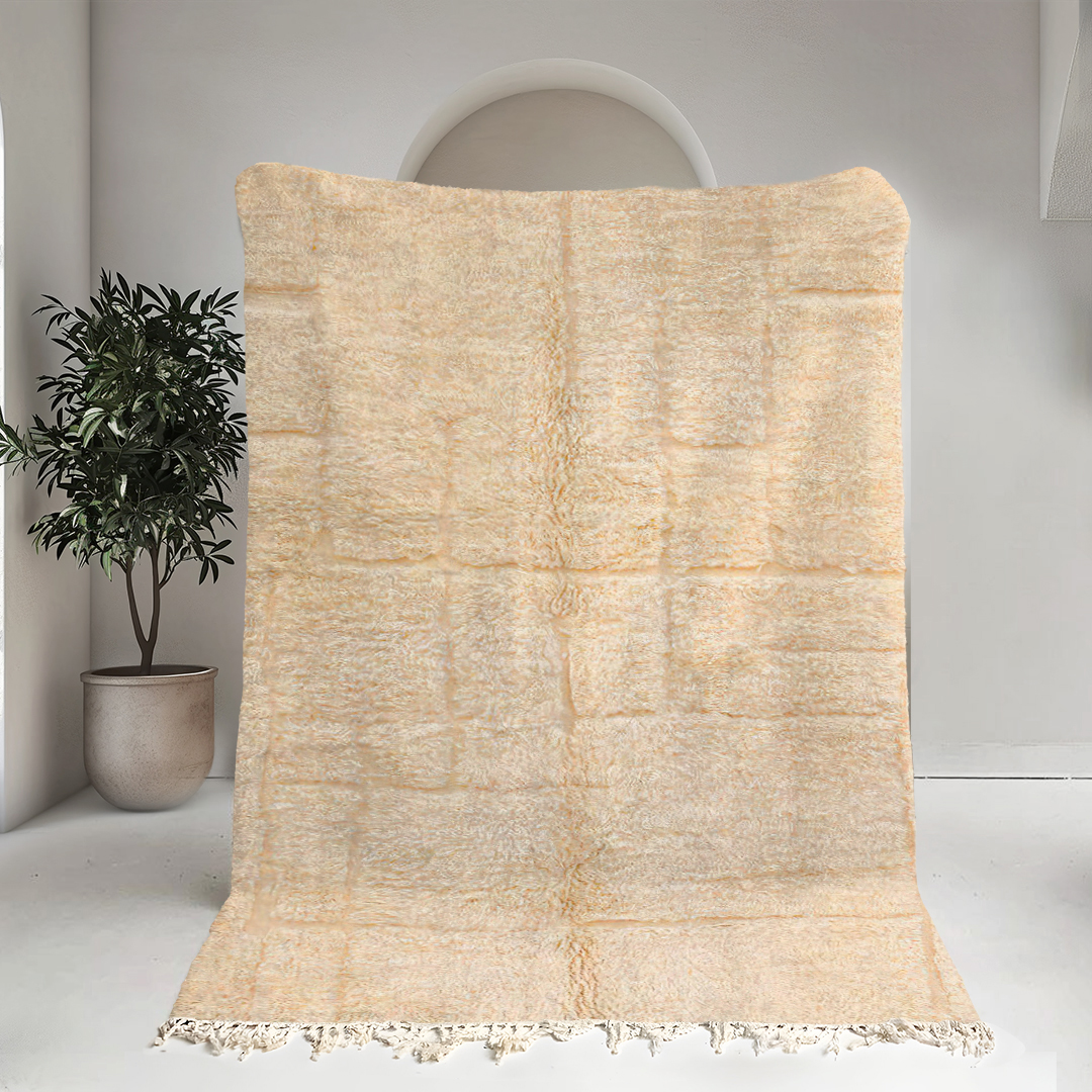 Moroccan custom rug from Beni Ourain, Wool and Thread, Off-white