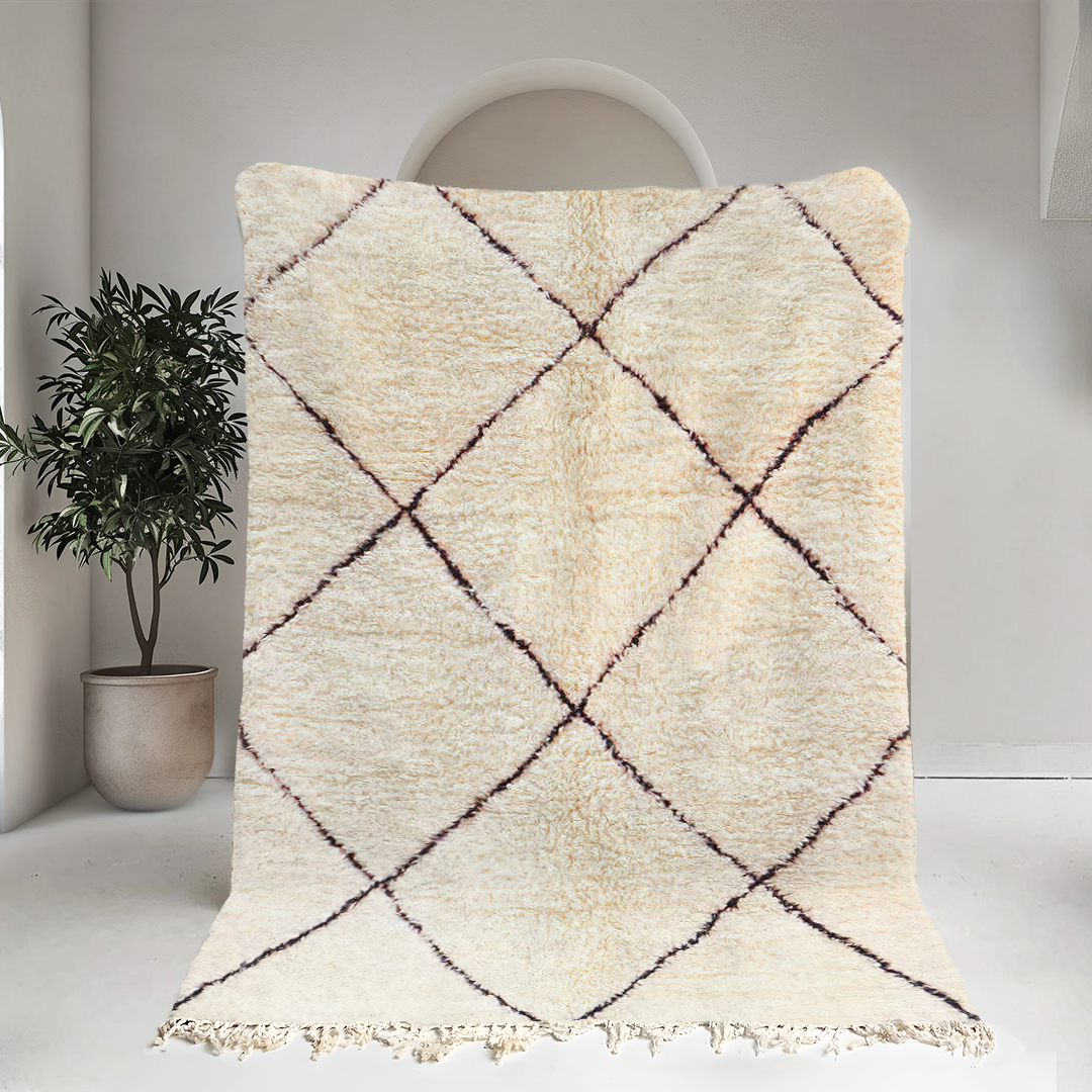 Moroccan custom rug from Beni Ourain, Wool and Thread, White