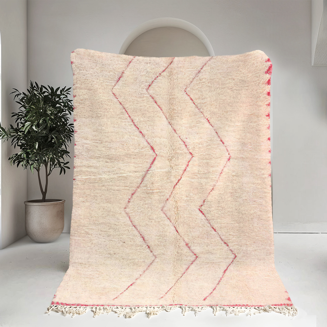 Moroccan custom rug from Beni Ourain, Wool and Thread, White