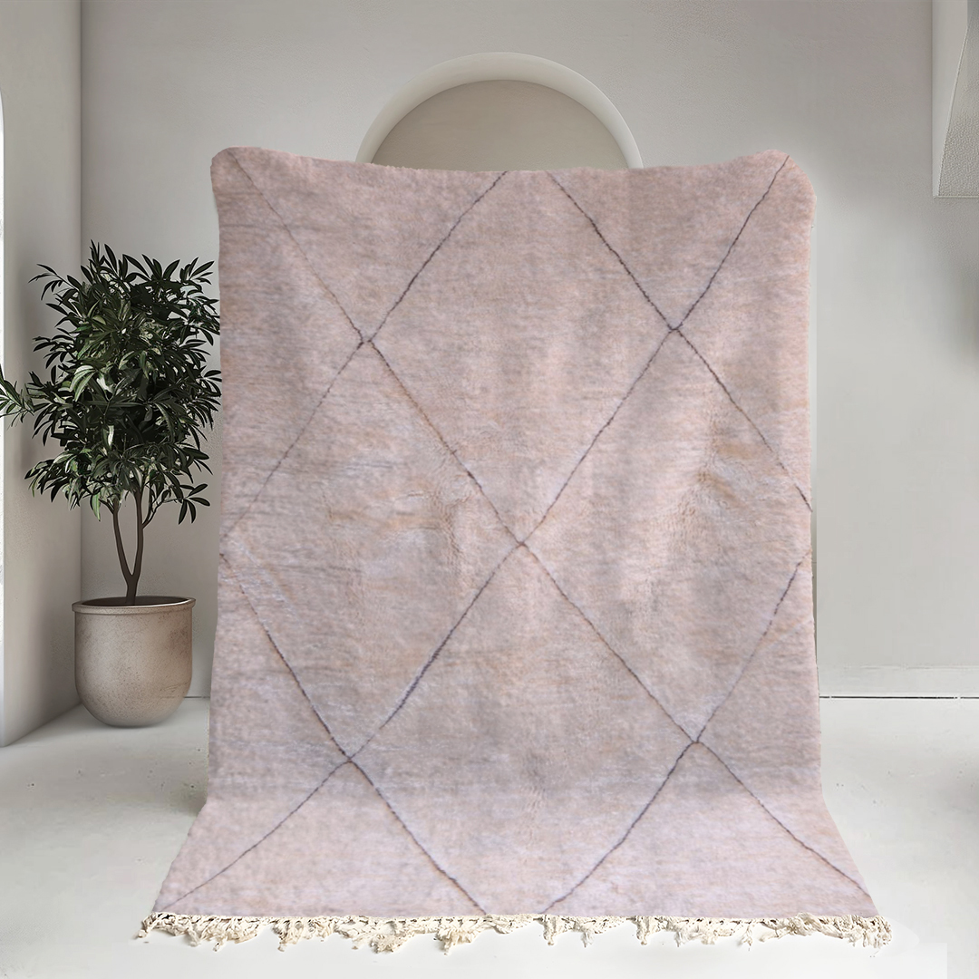 Moroccan custom rug from Beni Ourain, Wool and Thread, White