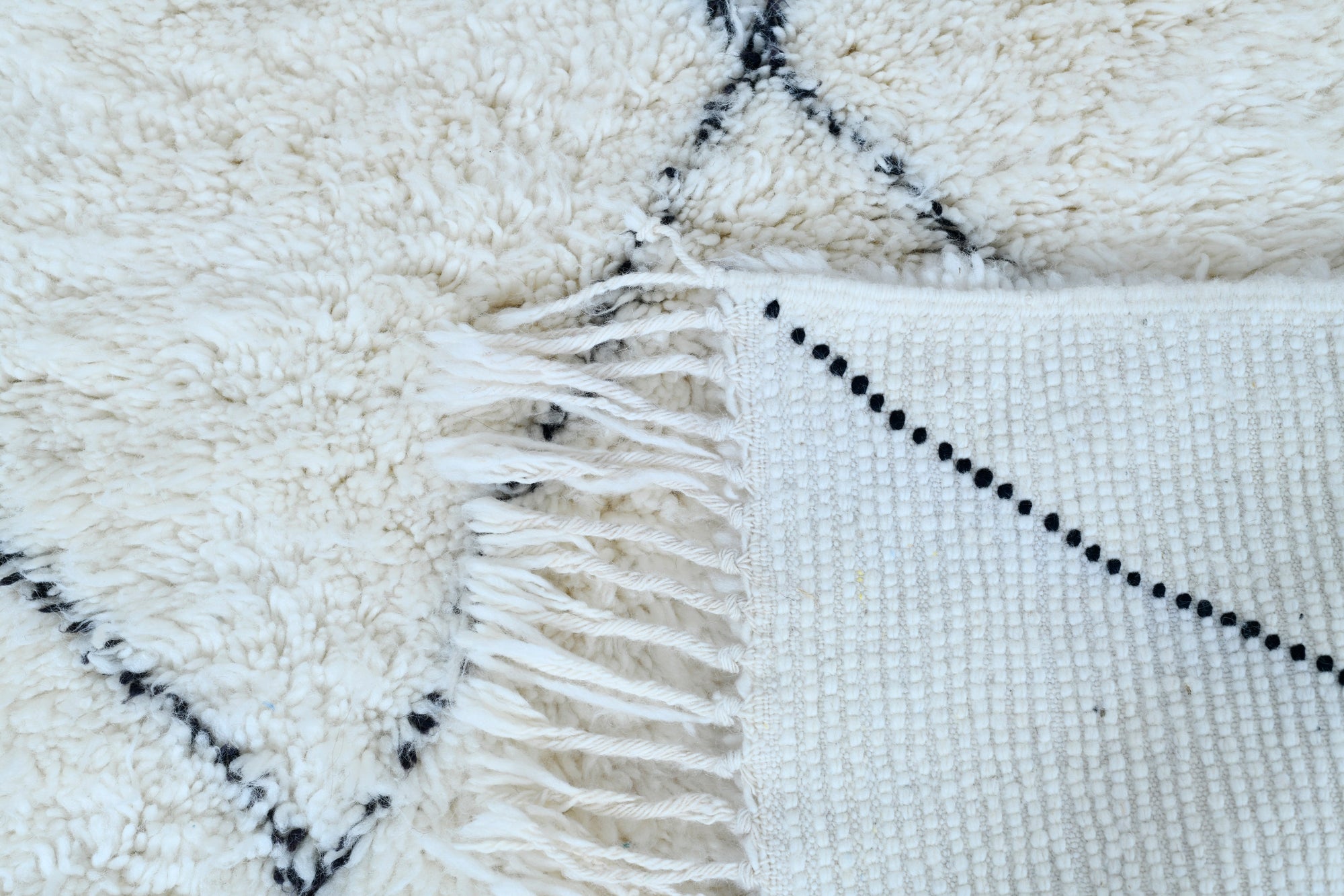 Moroccan custom rug from Beni Ourain, Wool and Thread, White