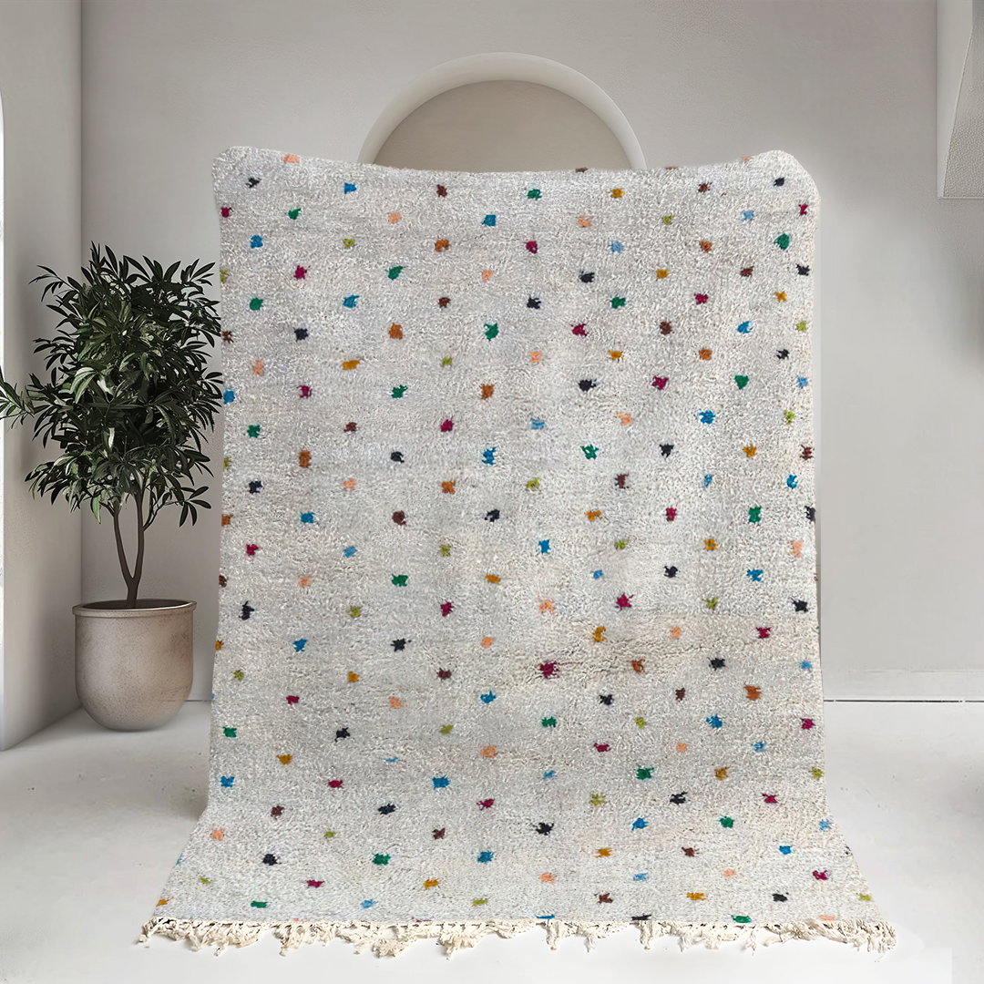 Moroccan custom rug from Beni Ourain, Wool and Thread, White