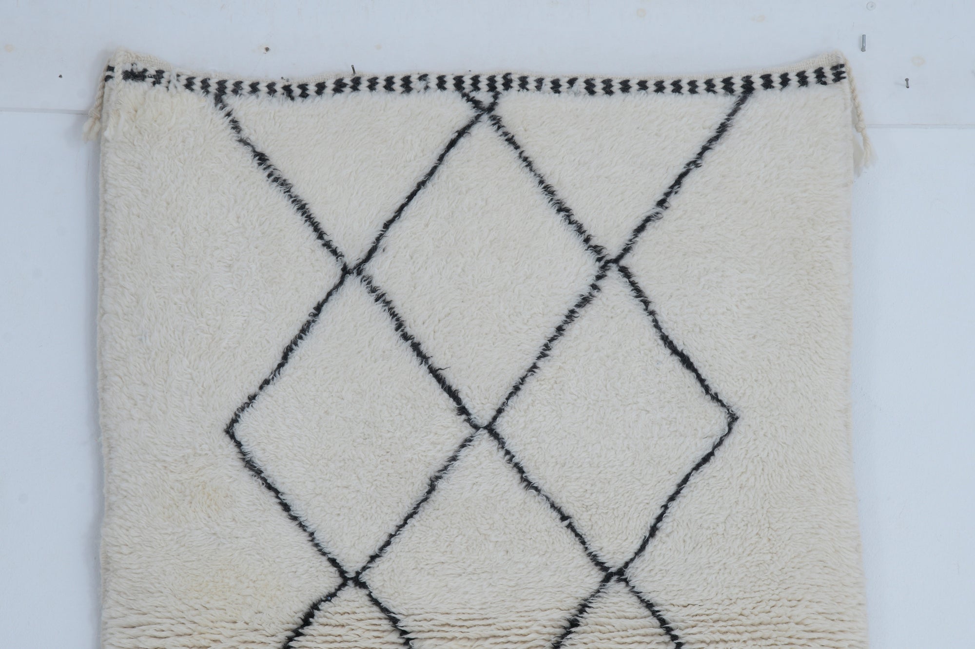 Moroccan custom rug from Beni Ourain, Wool and Thread, black and white