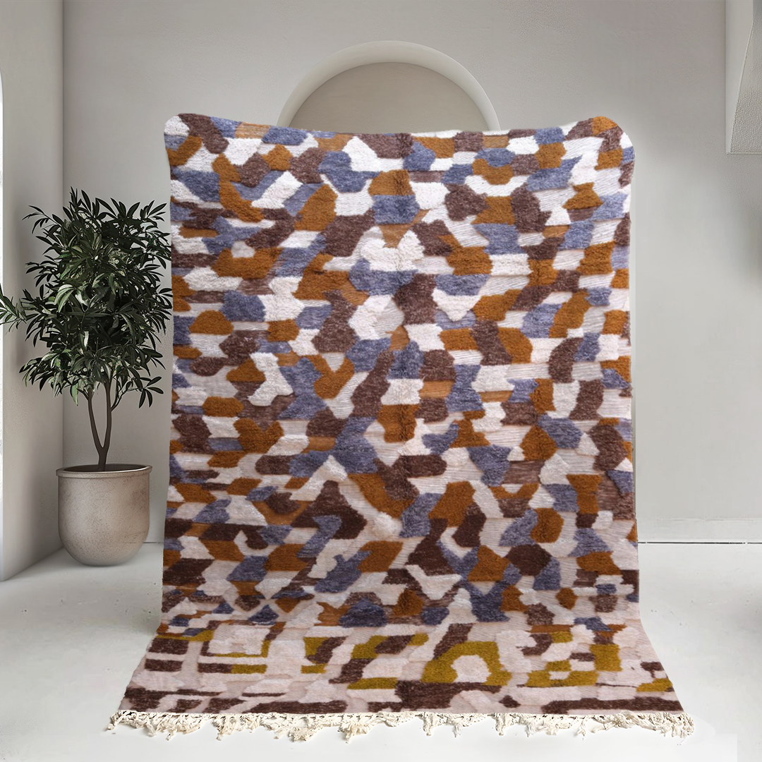 Moroccan custom rug from Beni Ourain, Wool and Thread, Brown