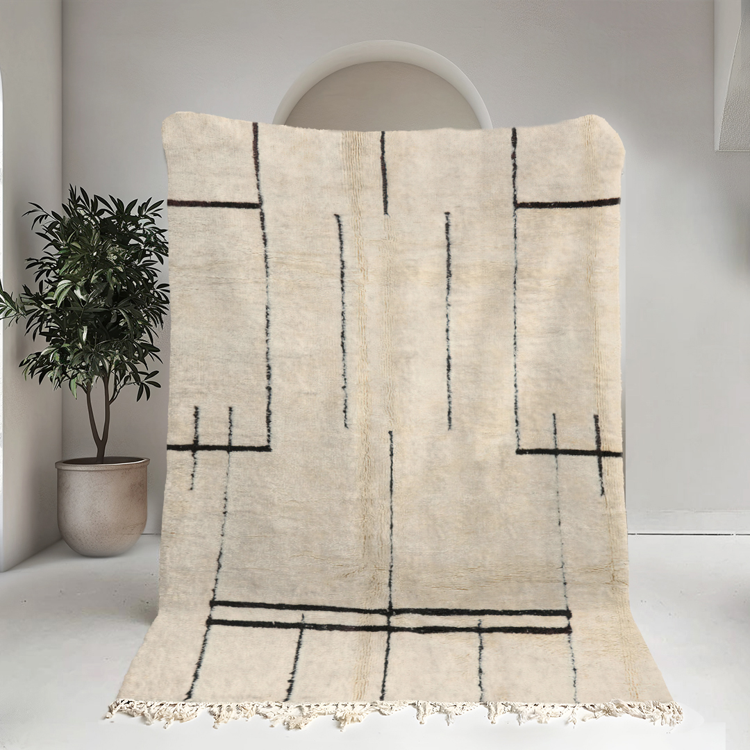 Moroccan custom rug from Beni Ourain, Wool and Thread, White