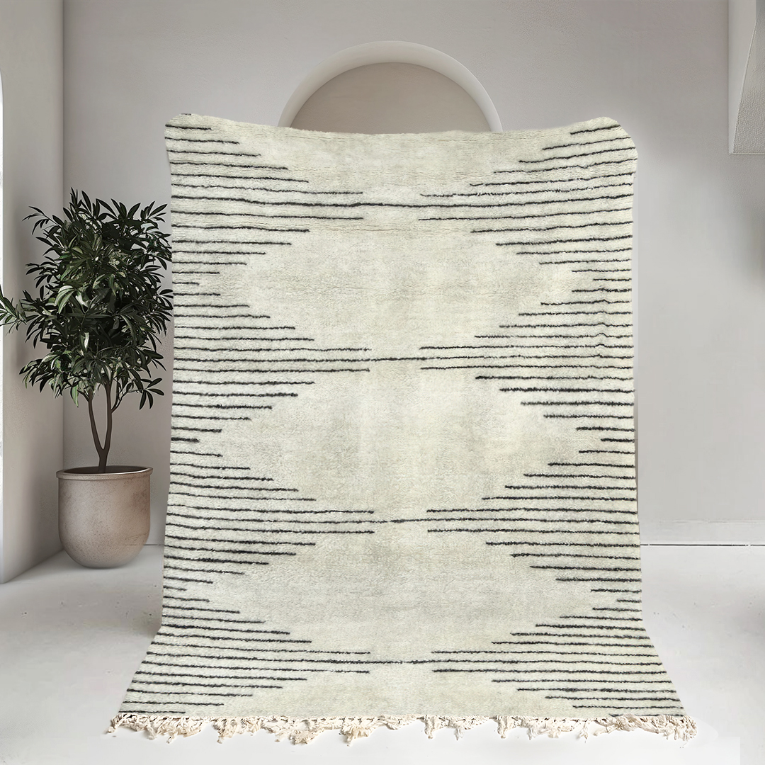 Moroccan custom rug from Beni Ourain, Wool and Thread, White