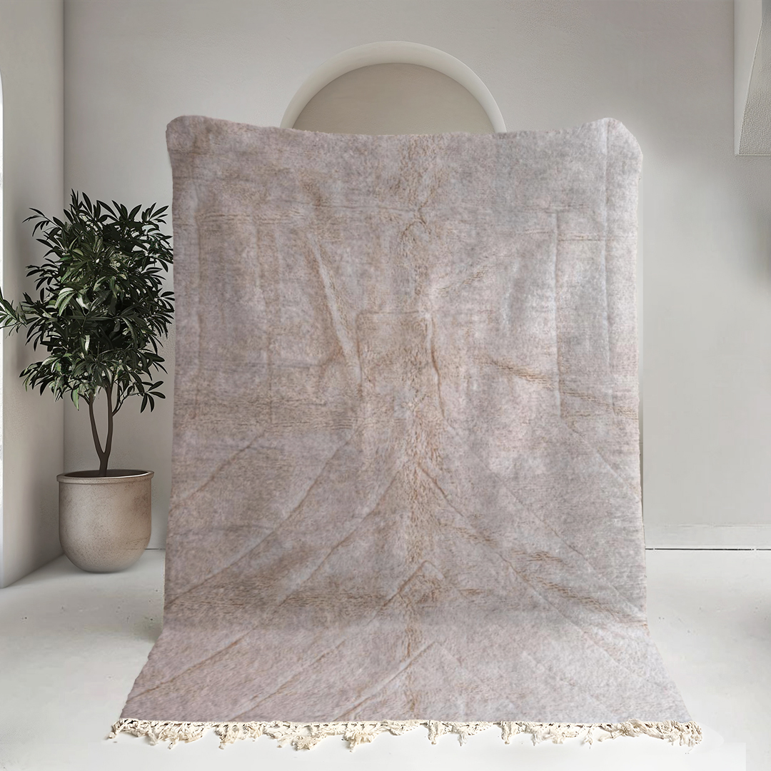 Moroccan custom rug from Beni Ourain, Wool and Thread, Off-white