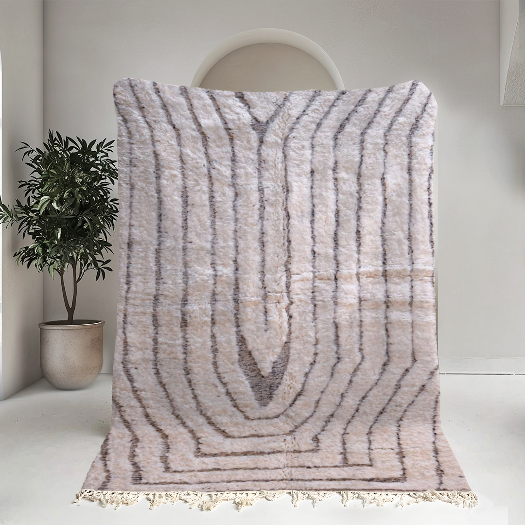 Moroccan custom rug from Beni Ourain, Wool and Thread, White