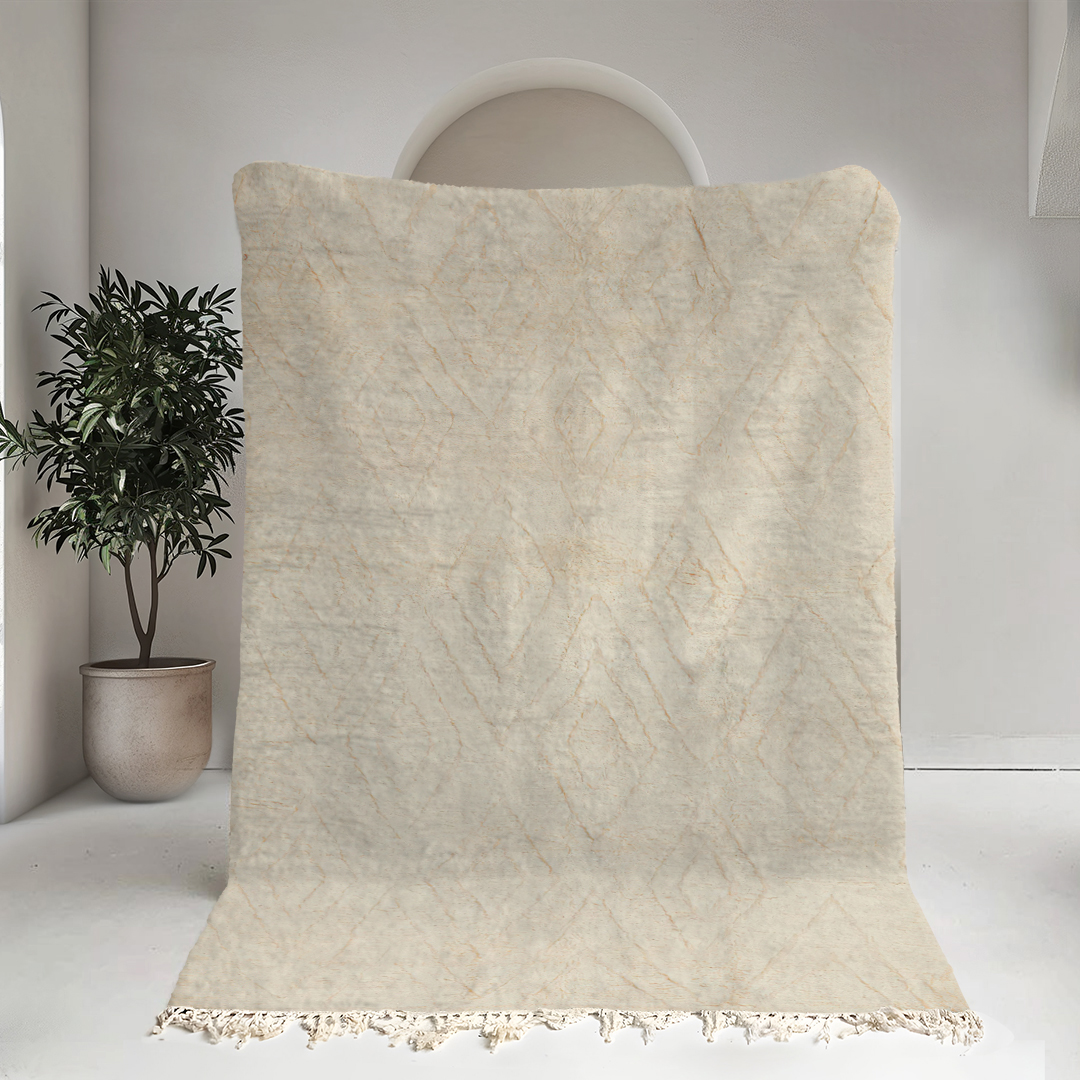 Moroccan custom rug from Beni Ourain, Wool and Thread, White